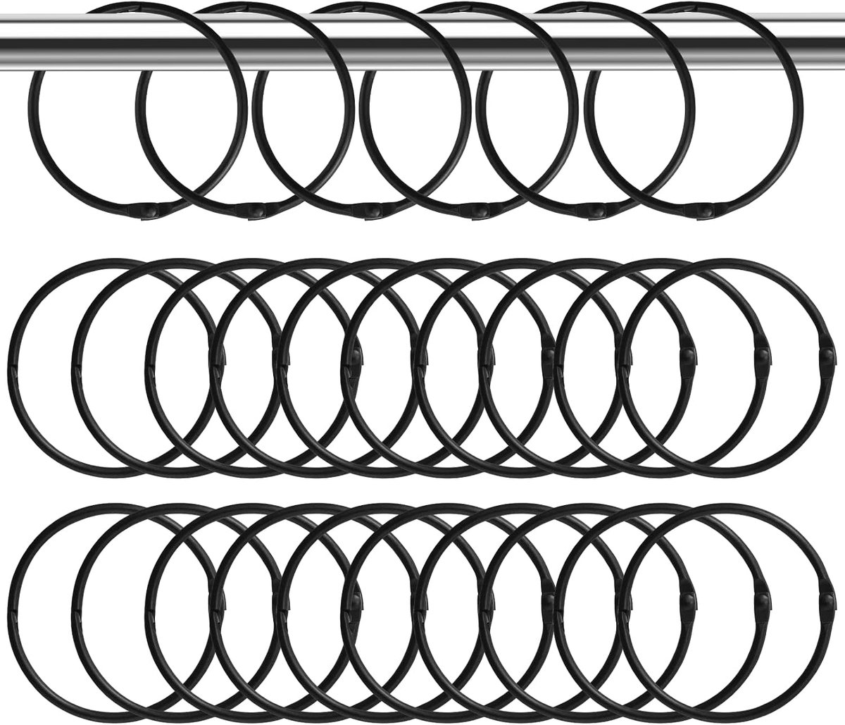 Gordijnringen 50 mm - open ringen - metaal zwart - voor douchegordijnen - ShopVlot