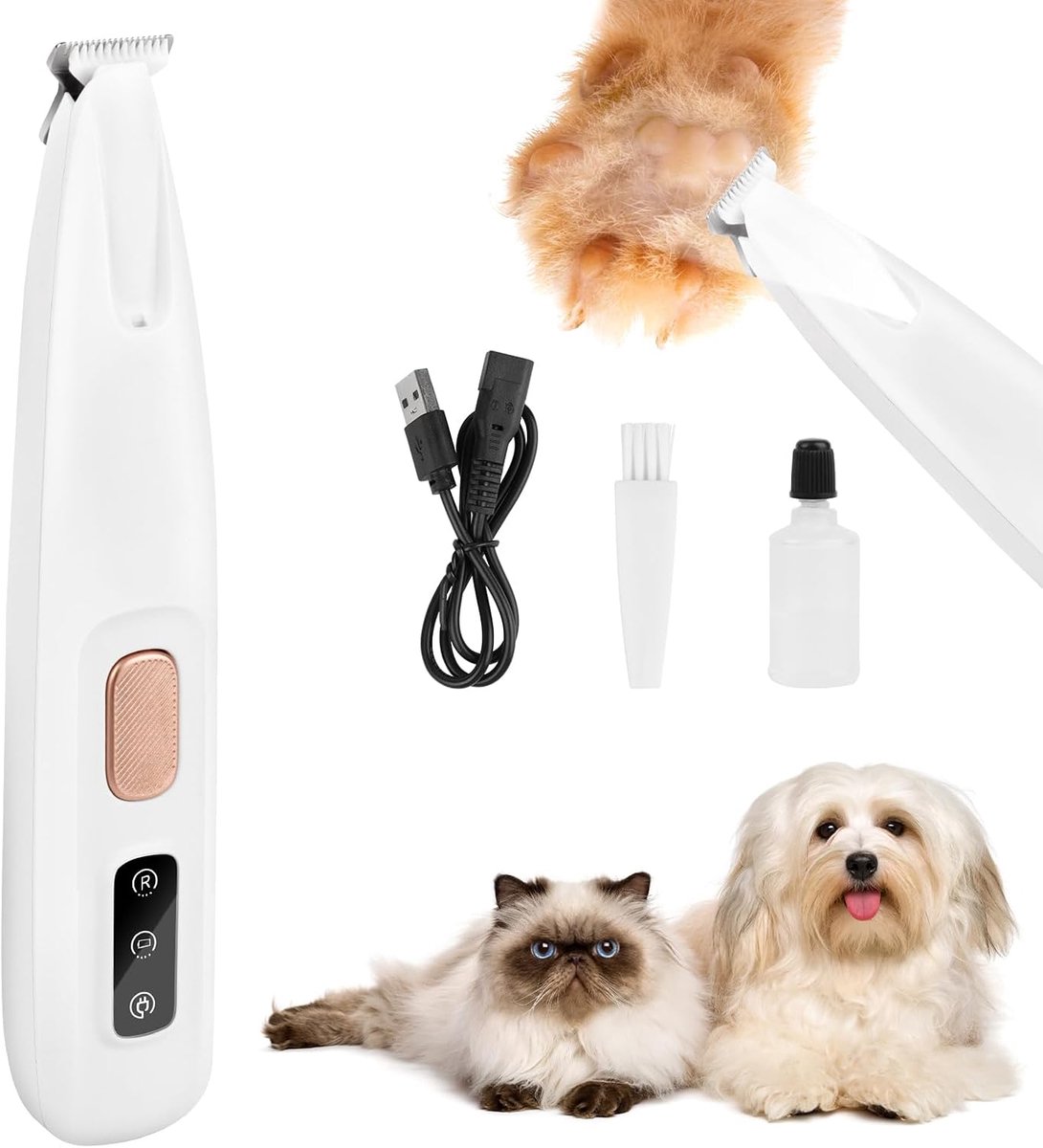 Hondenschaar waterdicht - witte oplaadbare trimmer - met LED licht - ideaal voor het verzorgen van dierenpootjes - ShopVlot