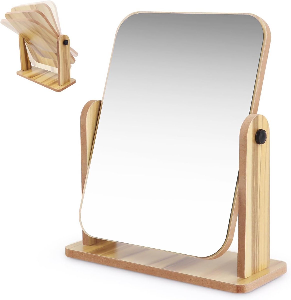 Make-up spiegel 360° draaibaar - houten tafel spiegel - ideaal voor badkamer en slaapkamer - ShopVlot