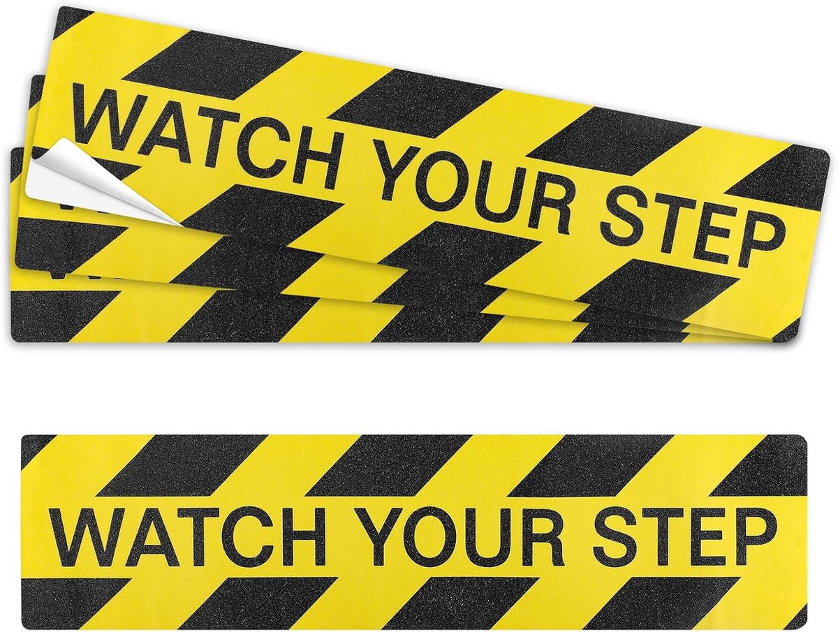 Vloerstickers waak voor je stap 150 x 600mm - zelfklevend vinyl - antislip - veilig bij natte vloeren - ShopVlot