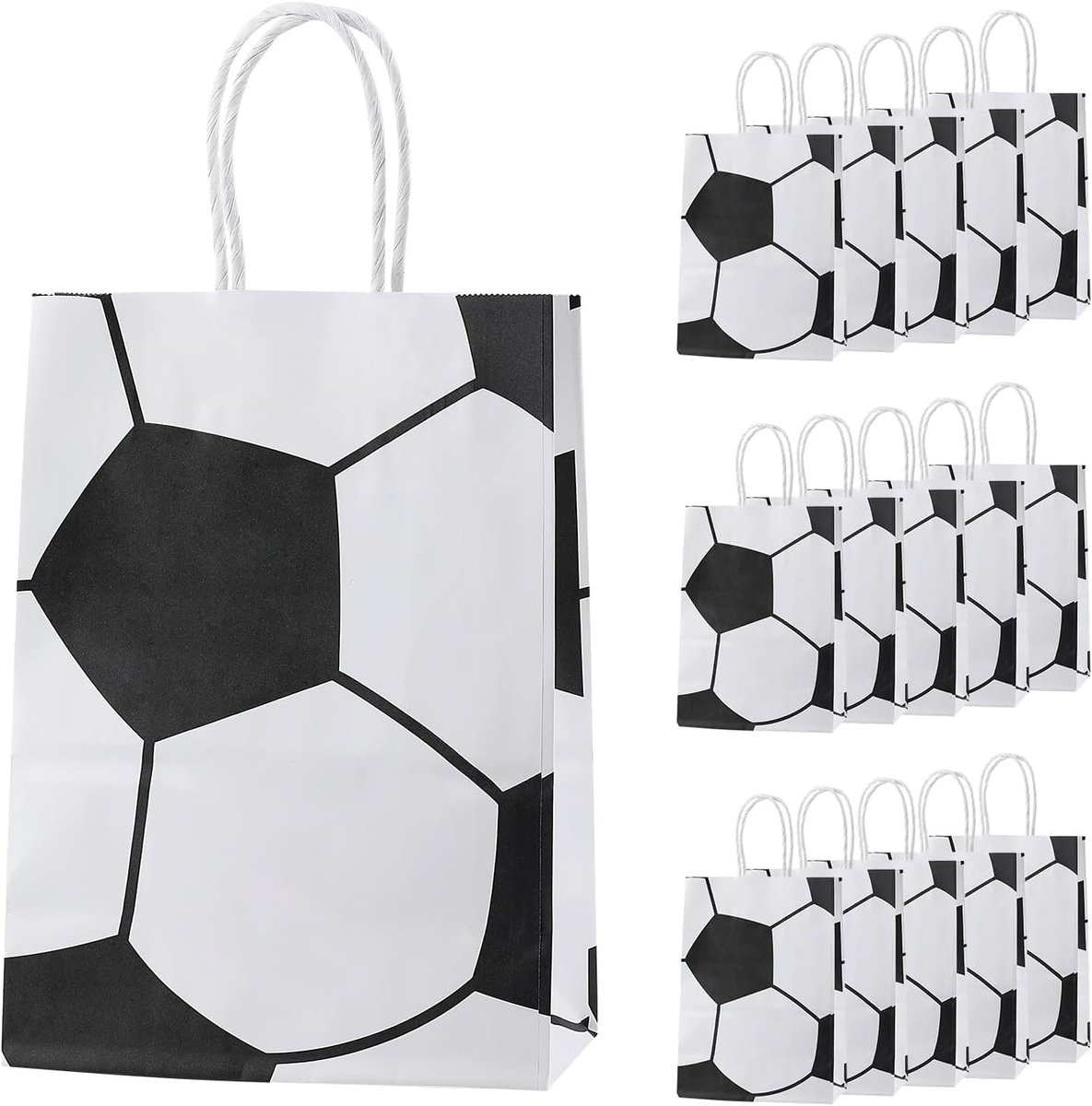Voetbalpapieren feestzakjes 16 stuks - Wit - Herbruikbaar materiaal - Perfect voor feestjes - ShopVlot