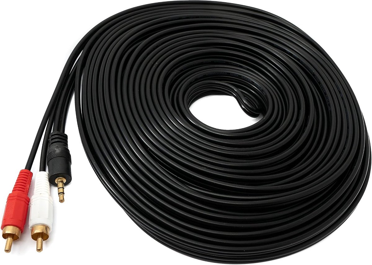 RCA kabel 20m - 2 RCA plug naar AUX 3.5mm jack - stereo AV verbinding - ideaal voor audio-installaties - ShopVlot