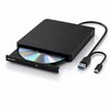 Zwarte NINLER externe DVD/CD-speler en -brander met een disc erin, met USB-A en USB-C kabel.