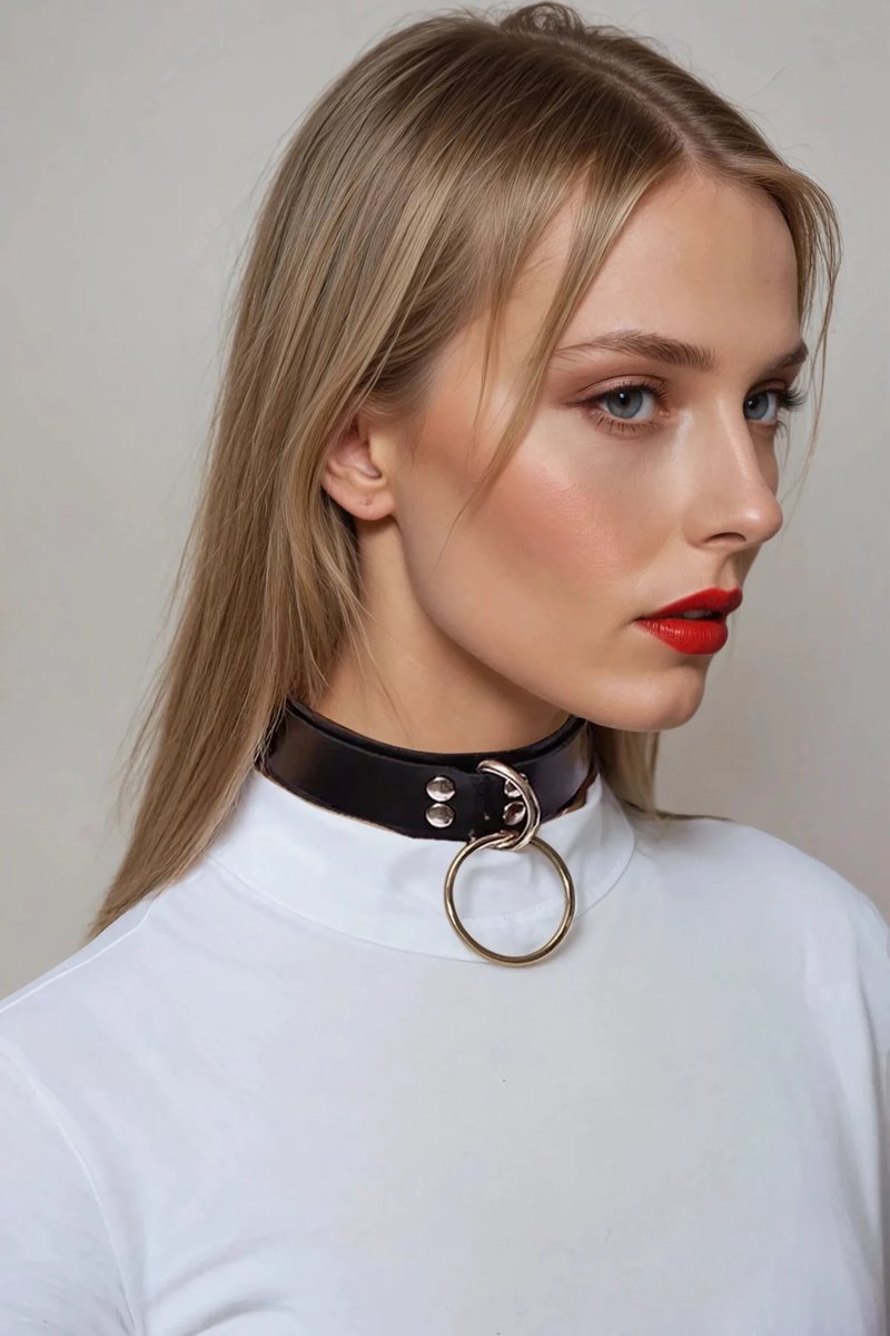 Zwarte Kunstleren Choker Hals Accessoire Handgemaakt