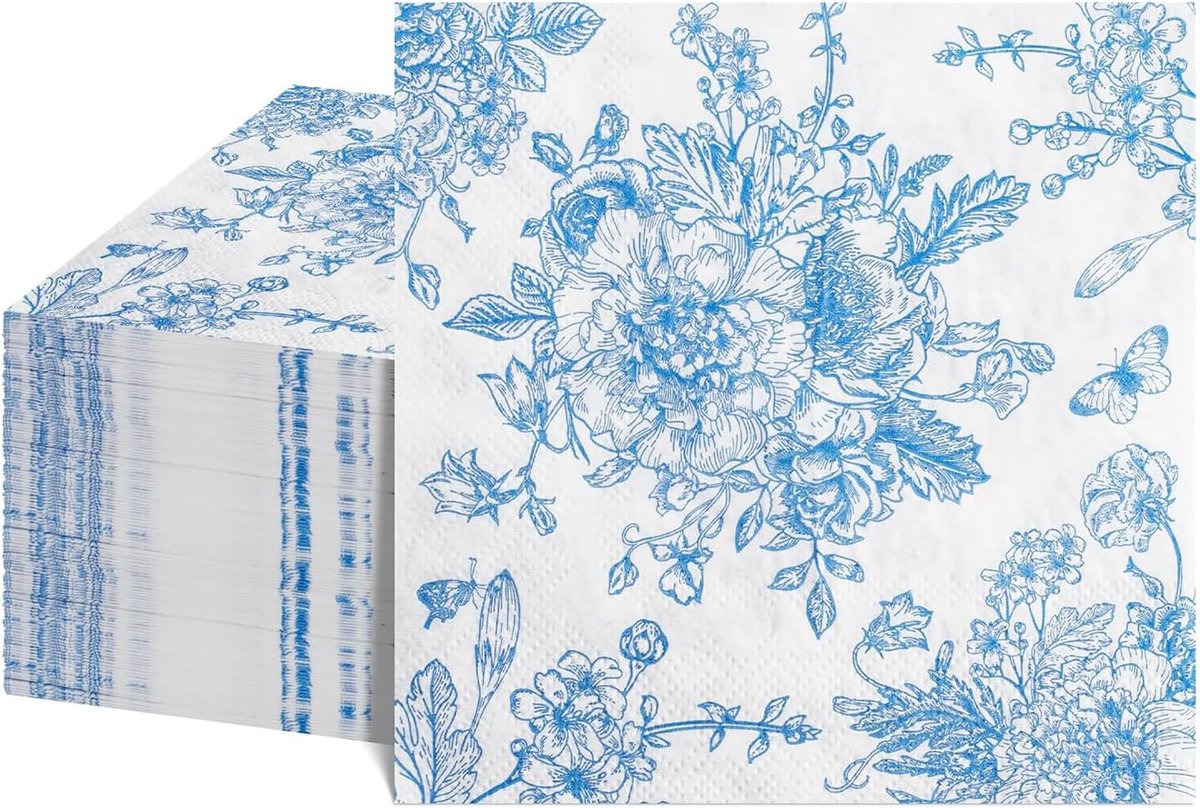 Servetten bloemen lichtblauw - 40 stuks - papieren servetten - elegante tafeldecoratie voor feesten - ShopVlot