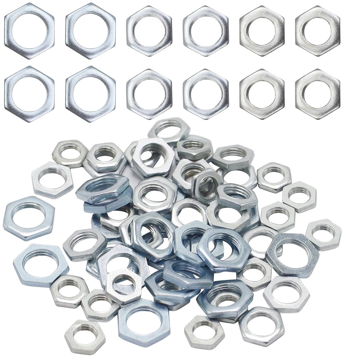 Hexagon Moeren 60 Stuks - M8 M10 M12 - Gegalvaniseerd en RVS - Duurzaam voor Meubelassemblage - ShopVlot