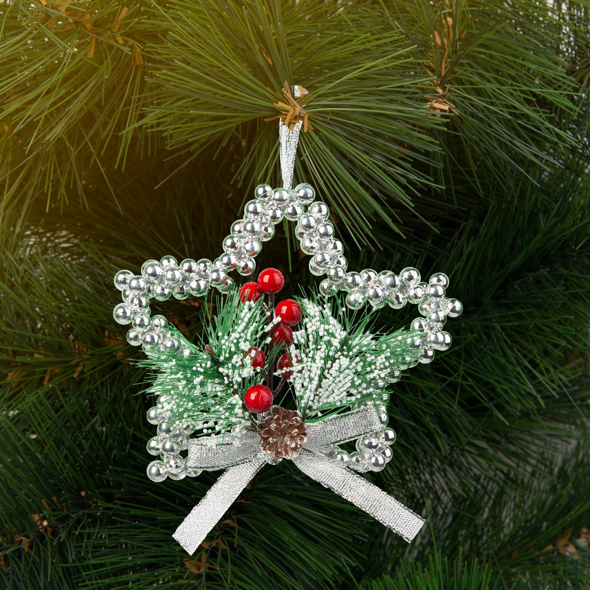 Kerstdecoratie - hangend - zilveren ster - 10 cm 1 Stuks [58566B]