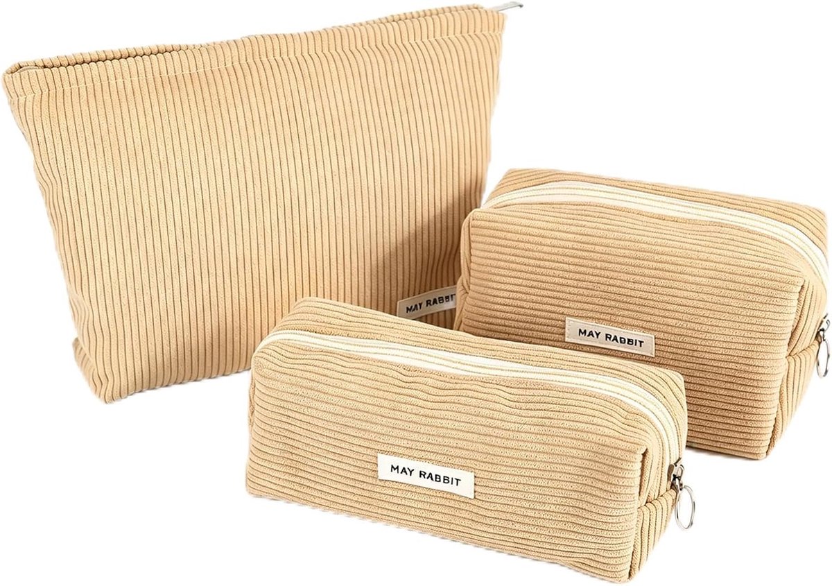 make-uptas set van 3 - corduroy - met ritssluiting - ideaal voor reizen - ShopVlot