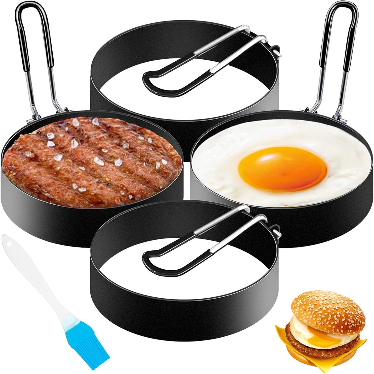 Eierring 4 Stuks - Rvs Pannenkoekvorm 7,5 cm - Antiaanbaklaag - Perfecte Omelet maken - ShopVlot