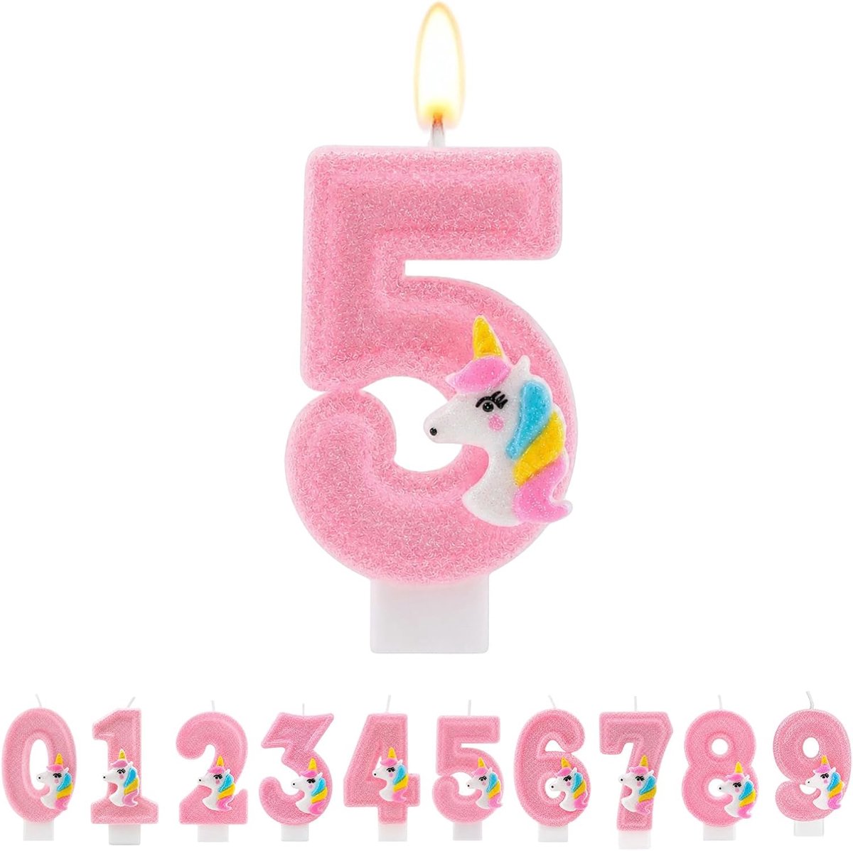Taartkaars nummer 5 - Eenhoorn ontwerp - Glitterafwerking - Perfect voor verjaardagen - ShopVlot