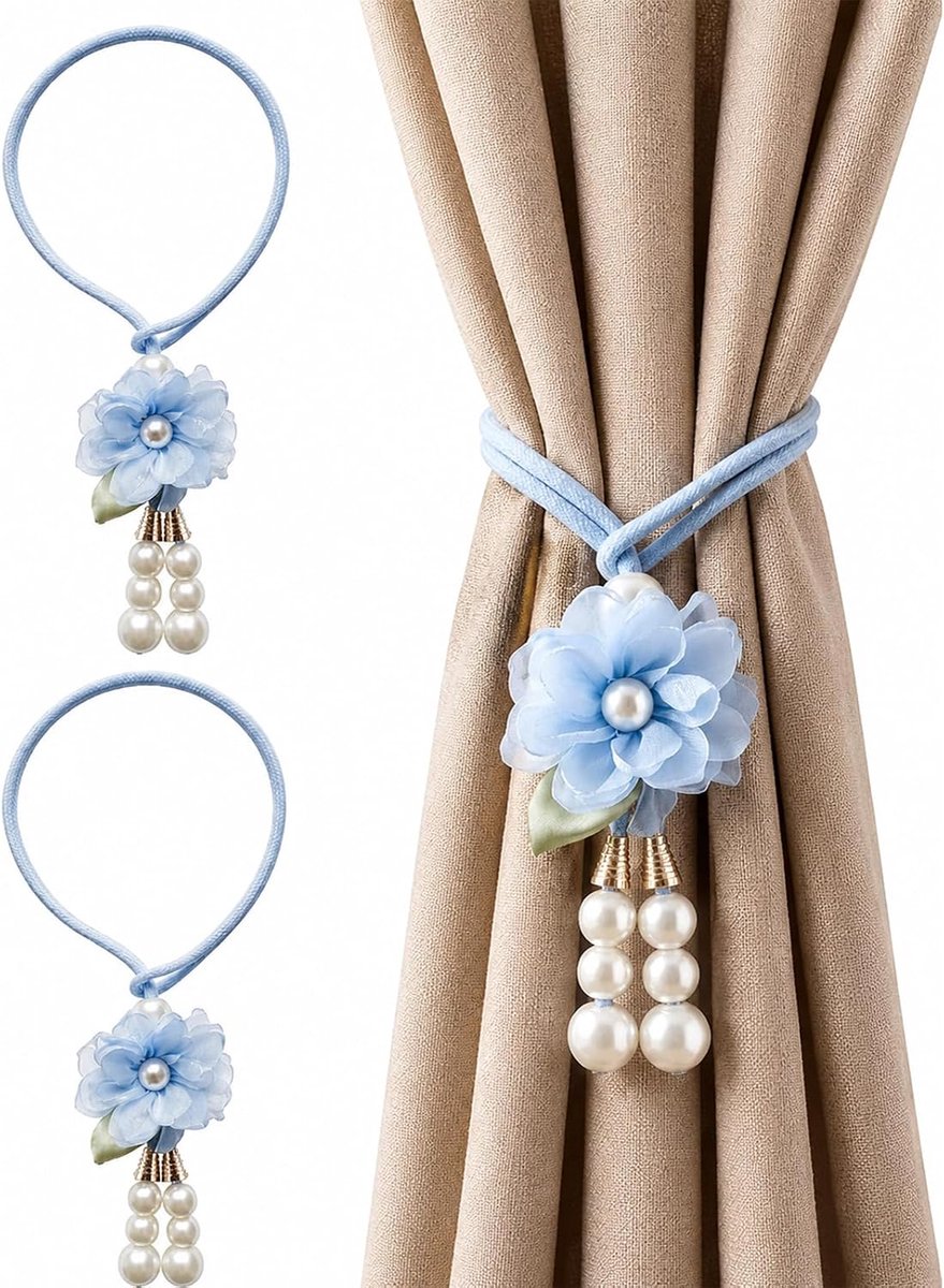 Gordijnophouder met kralen - blauw - zonder boren - snel en eenvoudig te monteren - ShopVlot