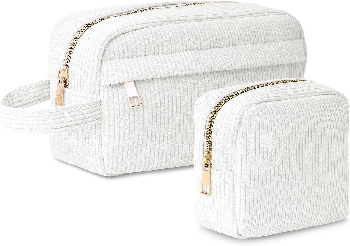 Makeup tas set van 2 - Corduroy cosmetica tassen - Met rits en handvat - Ideaal voor op reis - ShopVlot