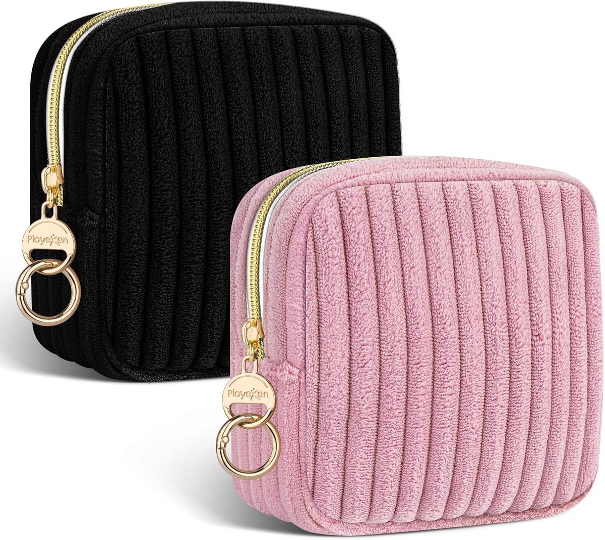 Tampon tasje hygiene bag - 2-delig set zwart en roze - compact en draagbaar - ideaal voor onderweg - ShopVlot
