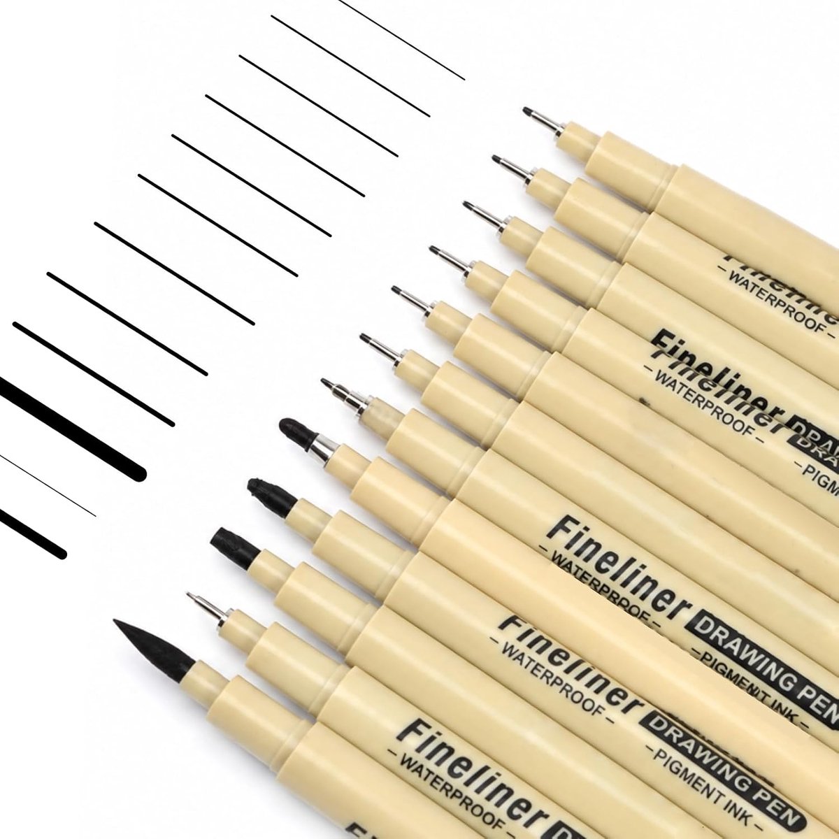 Fineliner stiften set van 12 - zwart - waterdicht - ideaal voor gedetailleerd tekenen - ShopVlot