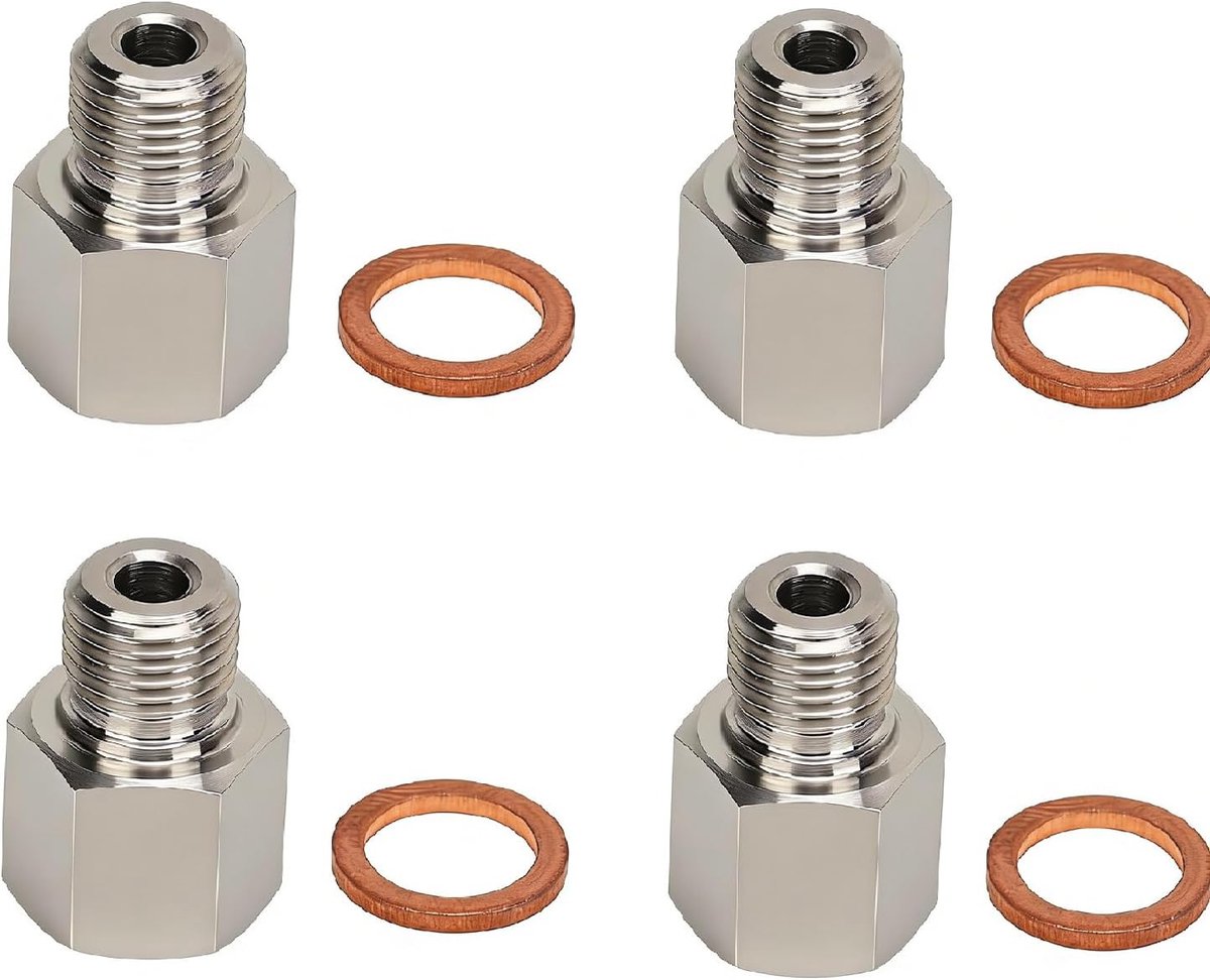 Reducer connectors 1/8 inch NPT naar M10 x 1 - roestvrij staal - met wasmachine - geschikt voor diverse voertuigen - ShopVlot