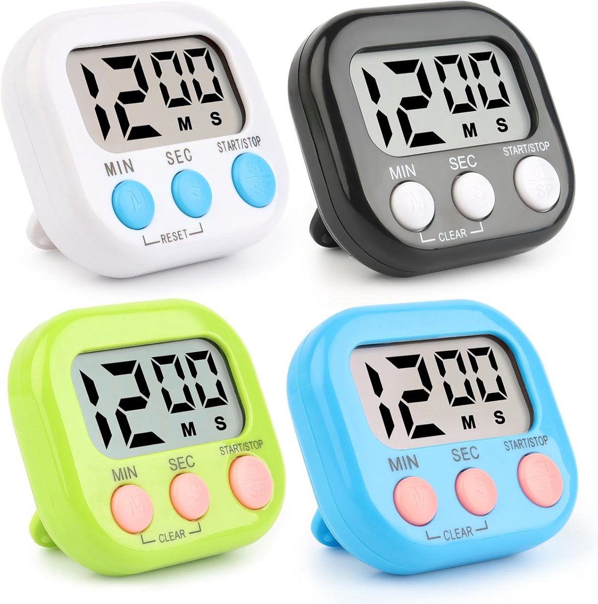 Digitale eierwekker set van 4 - Magnetische stopwatch - Met opklapbare standaard - Perfect voor keuken en school - ShopVlot