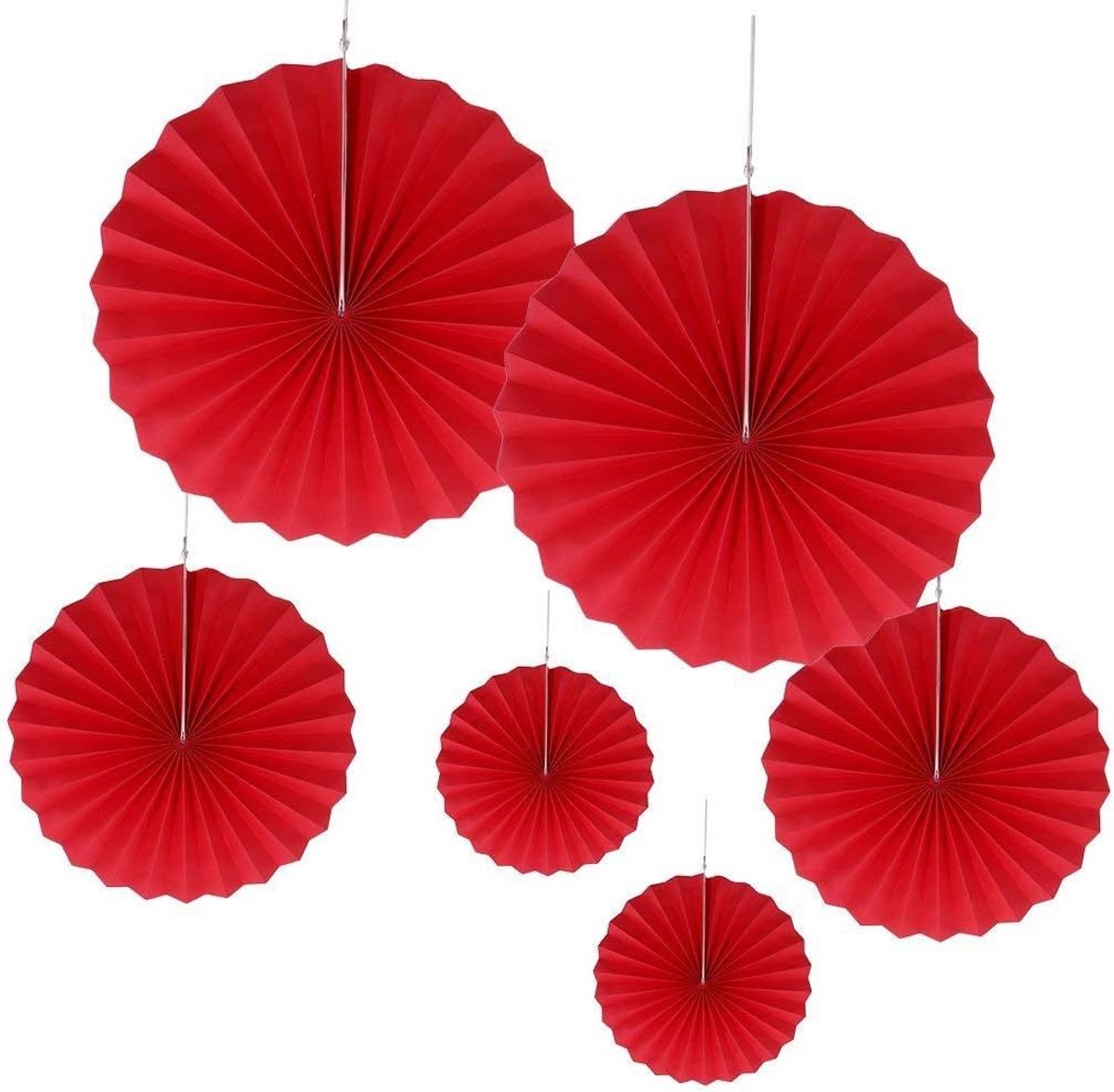 Papier Fans Set 6 stuks - Rood - Diverse diameters - Perfecte decoratie voor feesten - ShopVlot