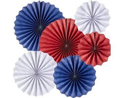 Papieren ventilatoren 6-pack - Blauw/rood/wit - Milieuvriendelijk papier - Feestelijke decoratie voor evenementen - ShopVlot