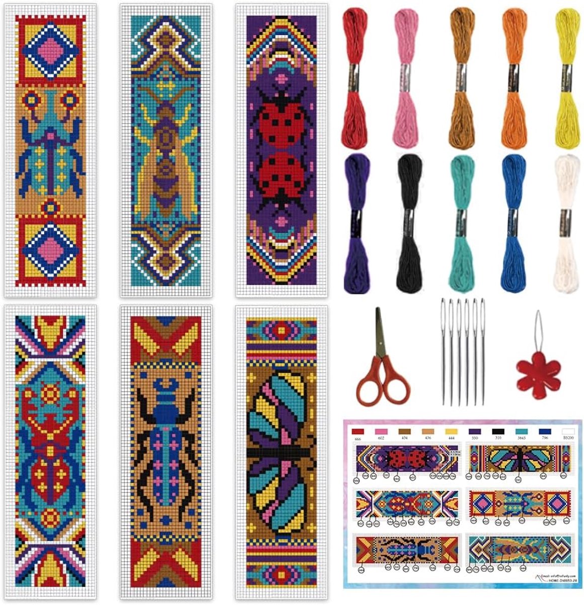 DIY Insect Cross Stitch Bookmark Kits - 6 Stuks - Bohemian Design - Perfect voor boekenliefhebbers - ShopVlot