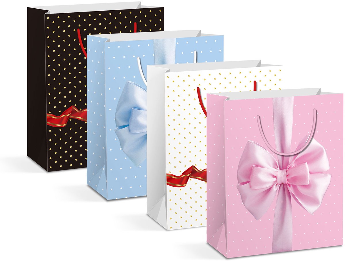 Cadeautas - papier - 265 x 127 x 330 mm - 4 soorten / verpakking 12 Stuks [58307]