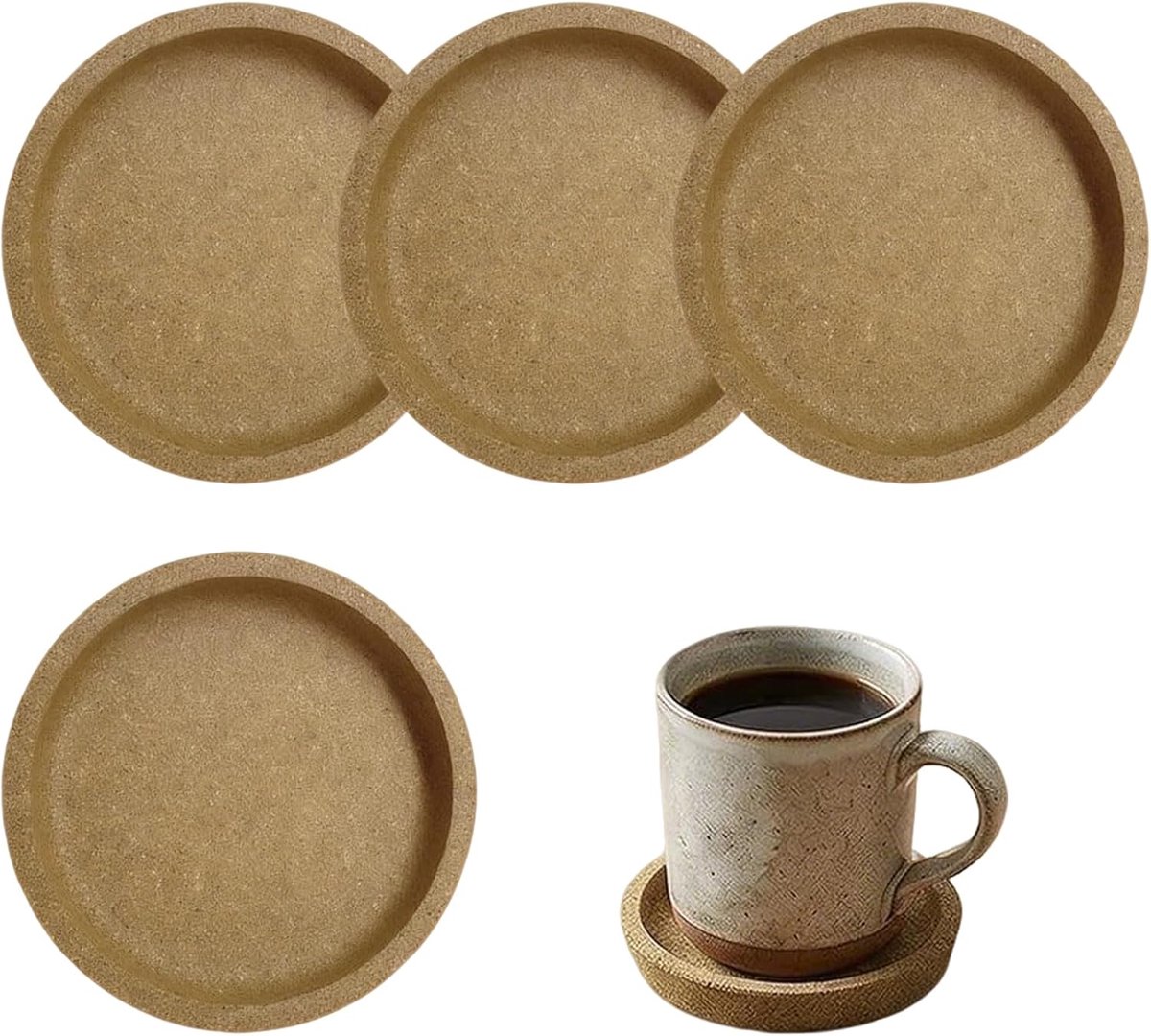 Kurkonderzetters 4 stuks - rond 10,3 cm - absorberend en hittebestendig - beschermt oppervlakken - ShopVlot
