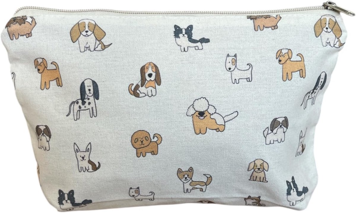 Toilettas met hondenprint - 15 x 7 x 22 cm - Wit - Perfect voor hondenliefhebbers - ShopVlot
