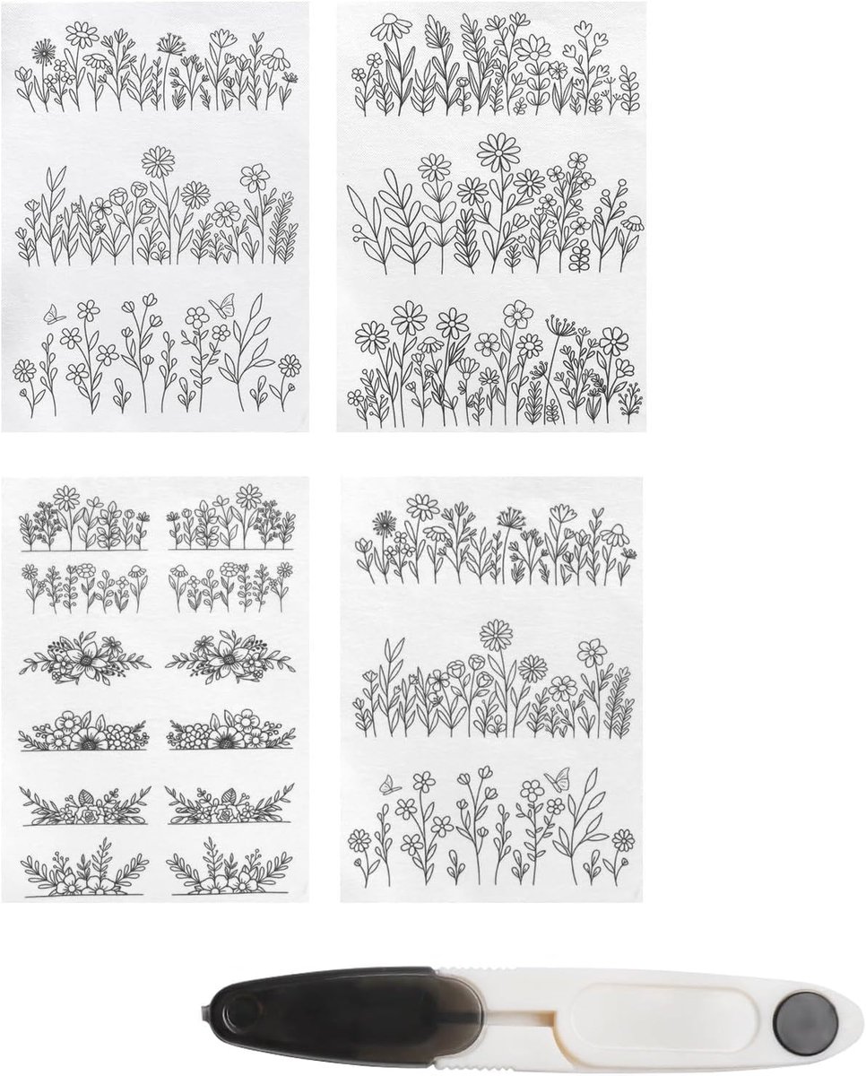 Borduurstencils set A4 - wateroplosbaar - zelfklevend - ideaal voor beginners - ShopVlot