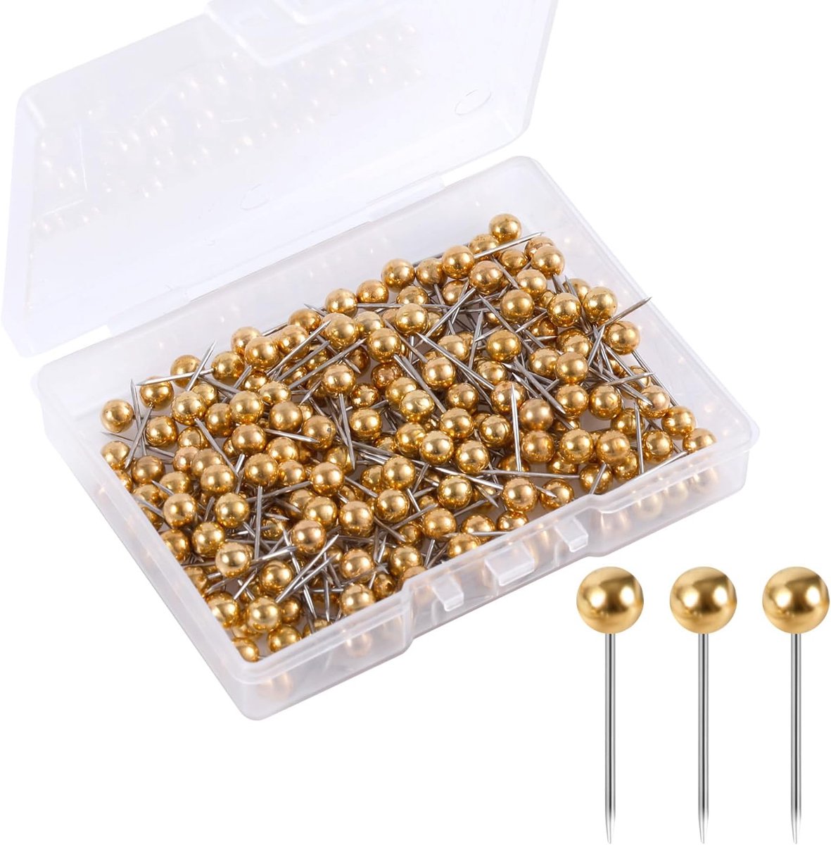 Map push pins 200pcs - ronde kop - goudkleurig - ideaal voor prikborden - ShopVlot