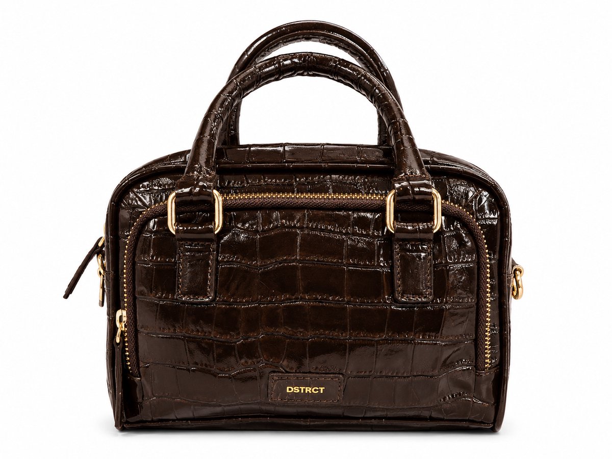 DSTRCT Croco Square Crossbodytas Kleine Dames - Leer - Bruin