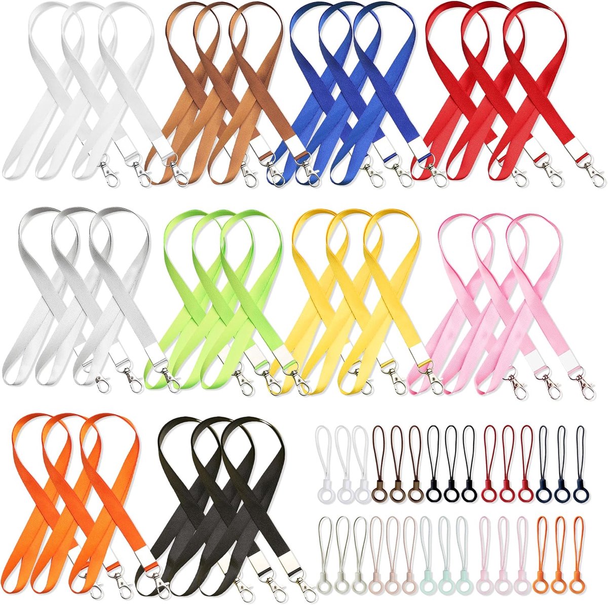 Lanyards voor nek - 30 stuks nylon koorden - 10 kleuren - met draaibare metalen clip - ShopVlot