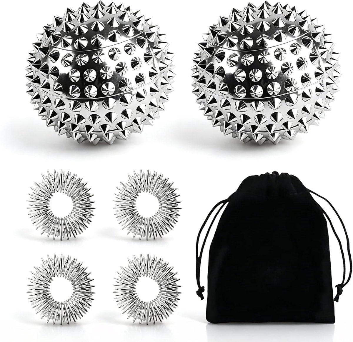 Acupressuur ballen set 2-delig - metalen hedgehog ballen - acupressuur ringen - voor ontspannende massage - ShopVlot