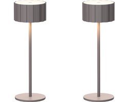 Luxus Europe - Tafellamp Tinos - Set van 2 Taupe - Draadloze Tafellamp Binnen & Buiten - Oplaadbaar - USB-C - Dimbaar - Warm Wit - Waterbestendig