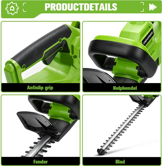 ONEGREEN Accu heggenschaar - 48cm Dual-Action - Elektrische Heggenschaar - 2×4.0Ah Accu's - 15 mm Tandafstand - voor tuin, struiken en heggen van OneGreen — afbeelding 5