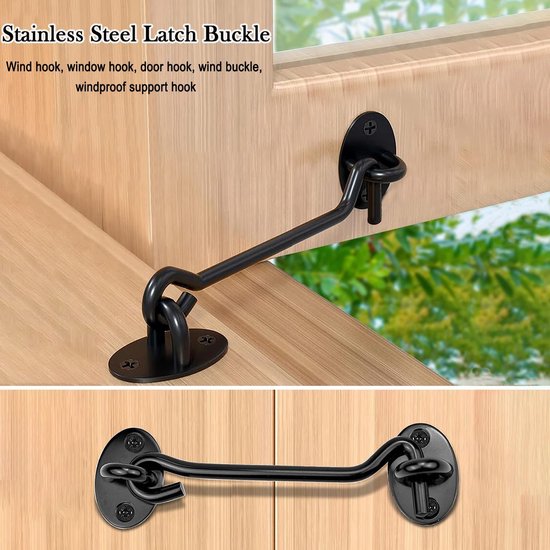Deursluiting haak en oog 3 inch - zwart - stevige constructie - ideaal voor schuifdeuren - ShopVlot — afbeelding 5