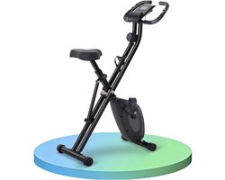 Opvouwbare Hometrainer X-Bike met Elektronisch Display en Verstelbare Weerstand - Comfortzadel, Flessenhouder en Brede Pedalen met Riemen - Compacte Fitnessfiets voor Thuis, Conditietraining en Dagelijkse Beweging - tot 130 kg - Zwart