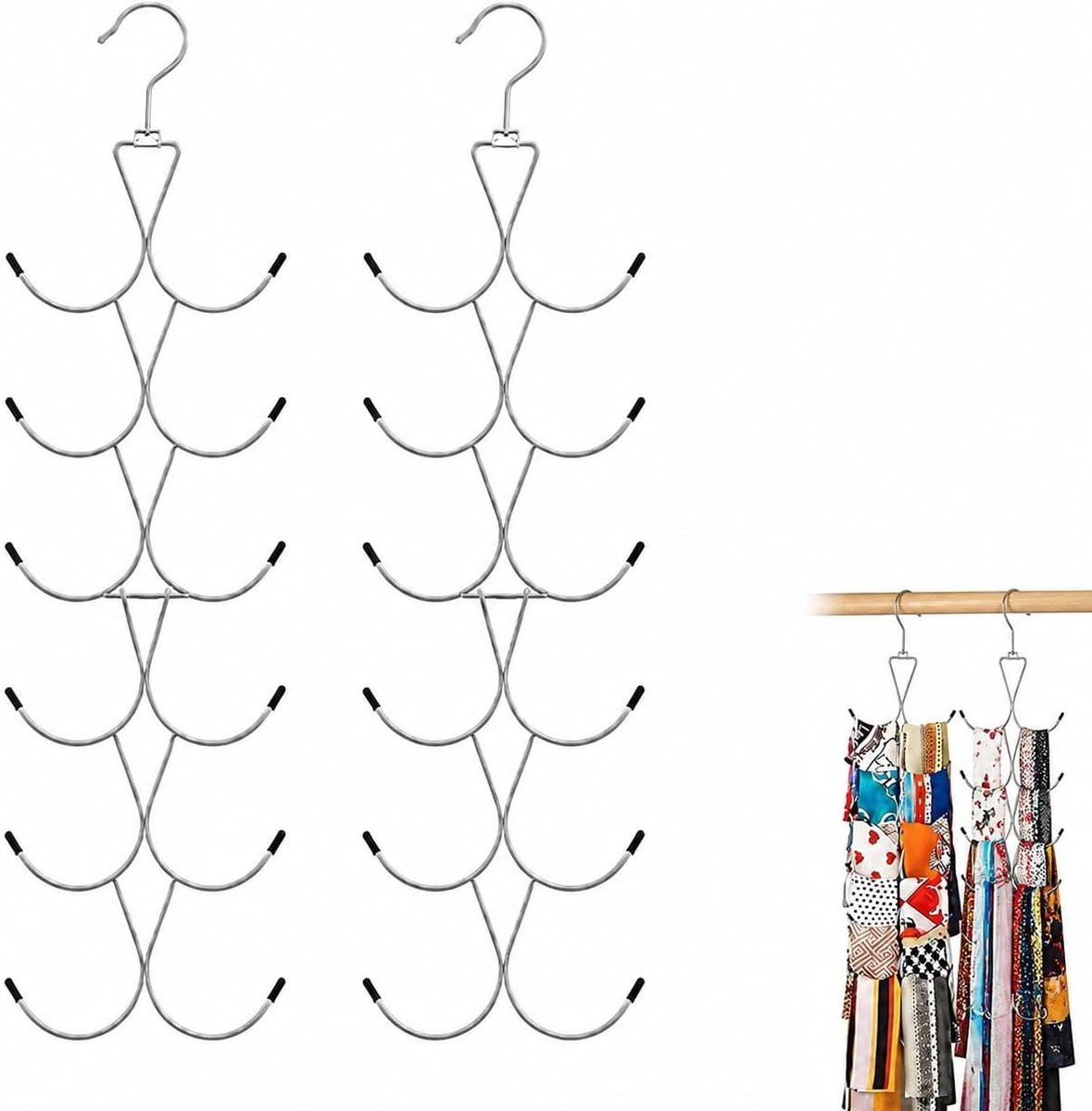 Sjaalhouder met 12 haken - Zilver - Ruimtebesparend ontwerp - Ideaal voor accessoires - ShopVlot