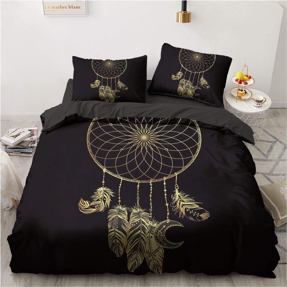 Dekbedovertrek 135 x 200 cm - zwart goud bohemian - microvezel met rits - creëert een sfeervolle slaapkamer - ShopVlot