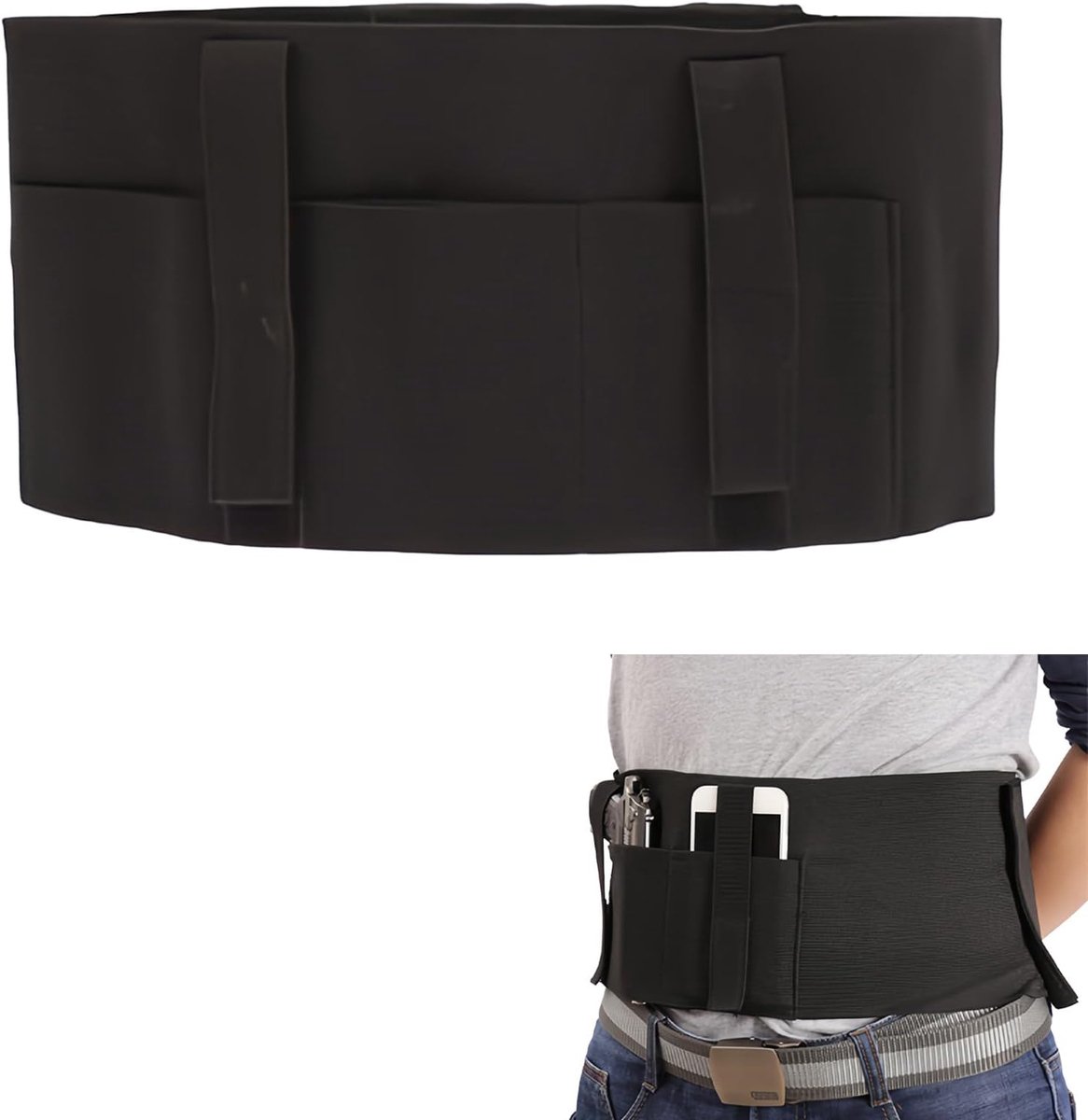 tactische riem met verborgen holster - elastische tailleband - universeel zwart - ideaal voor dagelijks gebruik - ShopVlot