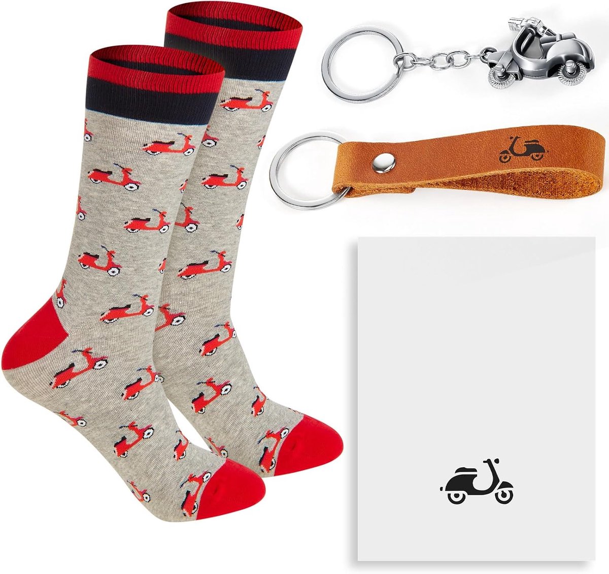 Motorsleutelhanger Set - Leer - Retro Scooter - Perfect voor motorrijders - ShopVlot