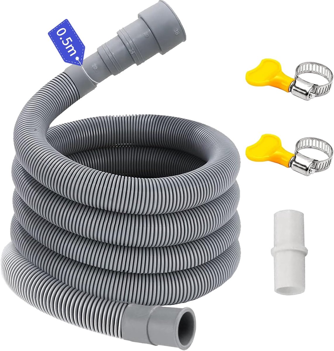 Afvoerslang Wasmachine 0.5m - Geschikt voor 4 Aansluitmaten - Compleet met Adapter en Klemmen - Eenvoudige Installatie - ShopVlot