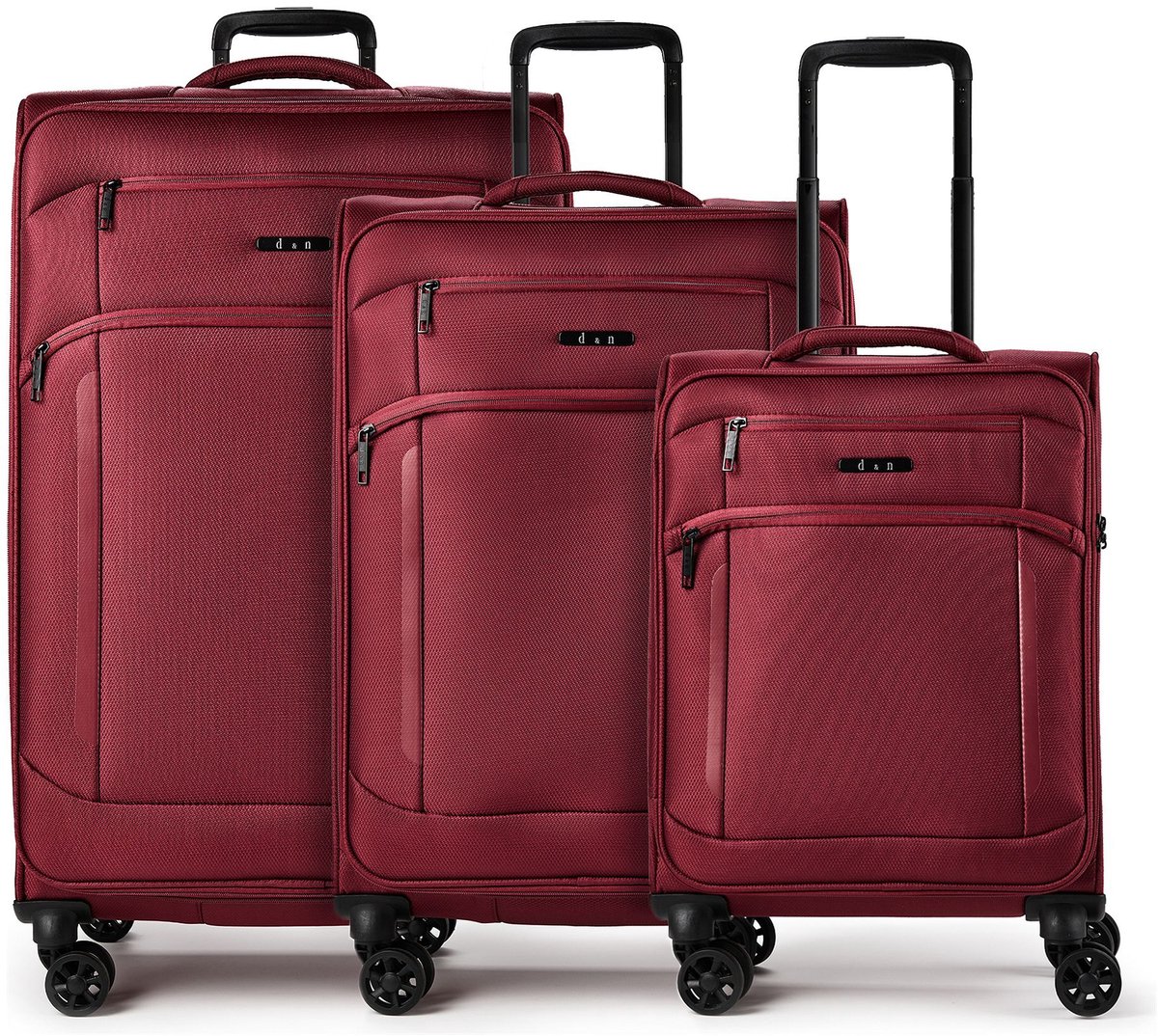 d & n Travel Line 9804 4 wielen Kofferset 3-delig met uitbreidingsplooi - Zachte bagage - TSA slot - dark red