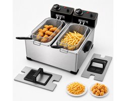 Elektrische Frituurpan met Dubbele RVS Binnenpan 2 × 4 L – 4000 W – Afzonderlijk Regelbare Thermostaten – Koele Wanden – Oververhittingsbeveiliging