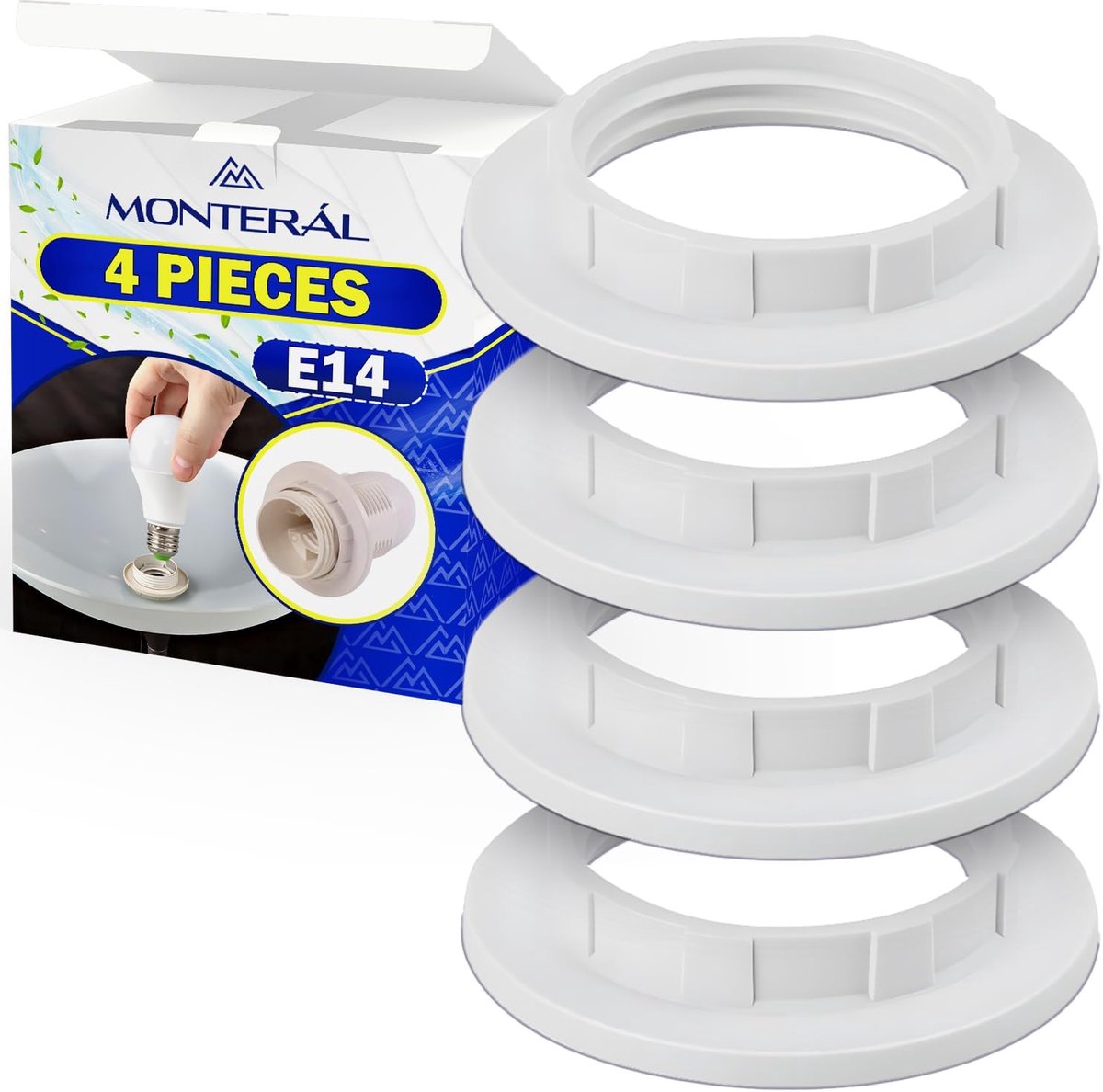 E14 lamp fitting schroefringen - wit - 4 stuks - 10 jaar garantie - ShopVlot