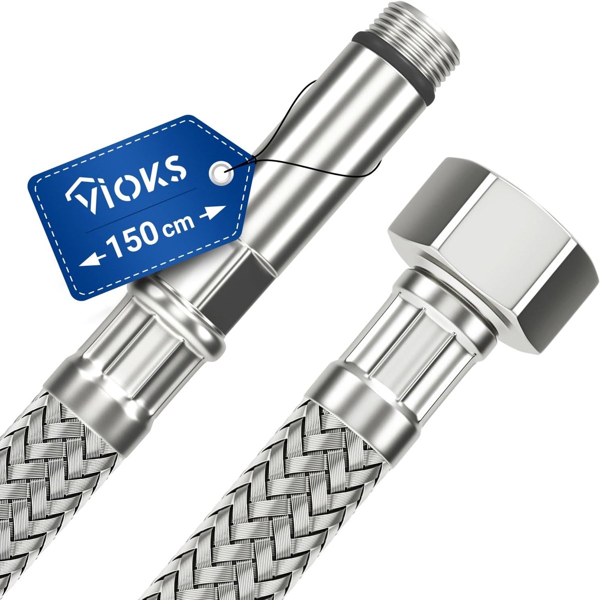 Flexibele waterdarm 1/2 inch - RVS omhulsel - 150 cm lengte - Ideaal voor aansluiting op kraan - ShopVlot