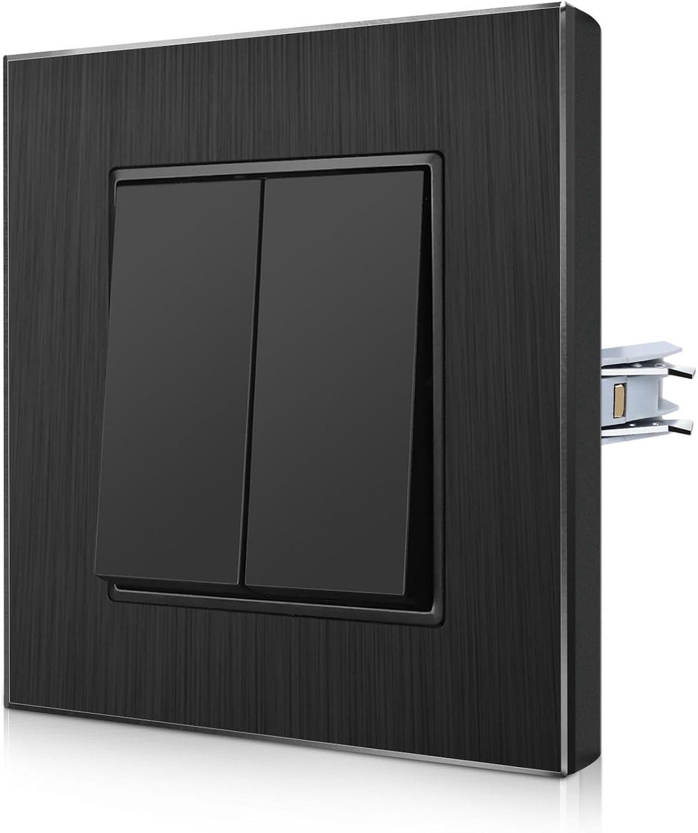Wandlichtschakelaar 2-gang - Aluminium switch - Zwart inbouwmodel - Eenvoudige installatie - ShopVlot