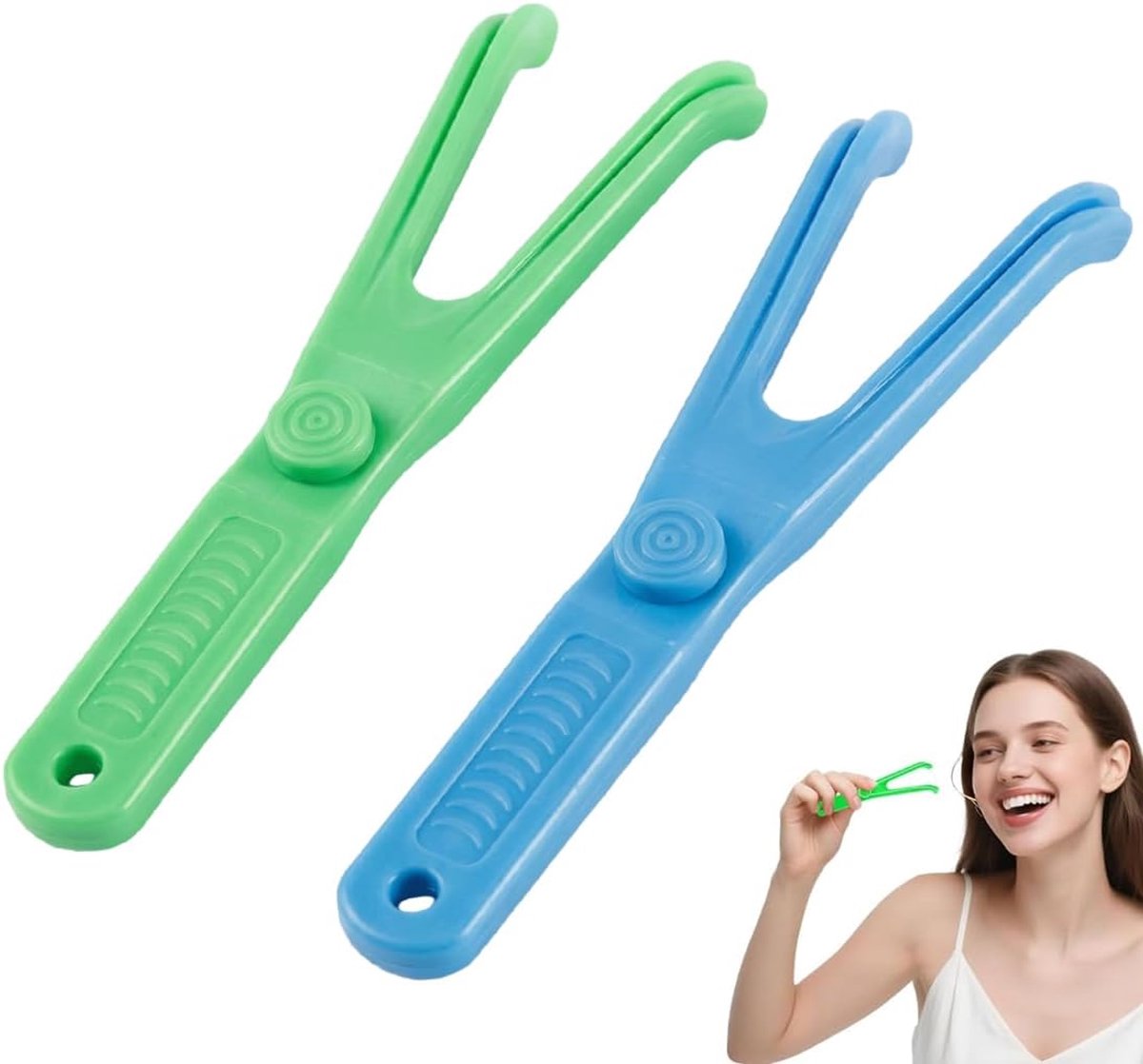 Flosdraad houder Y-vorm - 2 stuks - blauw en groen - effectieve tandreiniging voor dagelijks gebruik - ShopVlot
