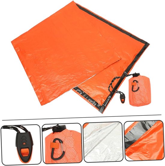 Nood Slaapzak - Bivakzak Overlevingszak - Outdoor Kamperen - Waterdichte PE Aluminiumfolie - 213 x 90 cm - Oranje — afbeelding 5