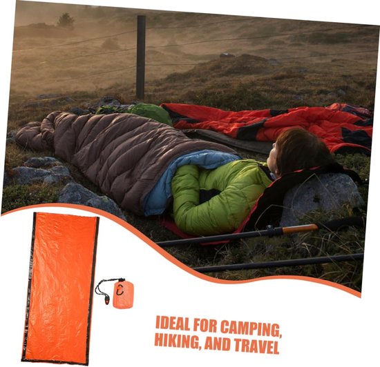 Nood Slaapzak - Bivakzak Overlevingszak - Outdoor Kamperen - Waterdichte PE Aluminiumfolie - 213 x 90 cm - Oranje — afbeelding 3