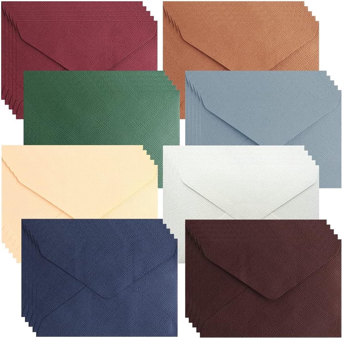 40 stuks geribbelde, windowloze enveloppen, textuurde voor bruiloft, wenskaarten, uitnodigingen (8 kleuren), 162 x 114 mm