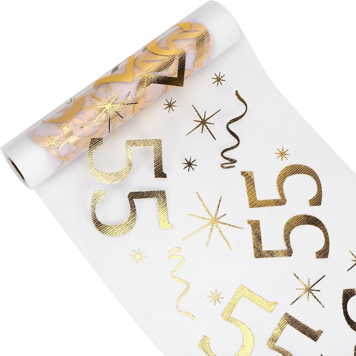 Tafelloper 55 jaar, 28 cm x 10 m, goud, tafeldecoratie voor verjaardag, decoratie 55 jaar verjaardag